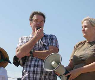 Nuclear Watch, Jay Coghlan and Ann Sullentrop of KC PSR address the crowd at KCP site